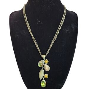 Lia Sophia Pendant Necklace Abalone Jasper Tiger Eye Copper Tone 15in